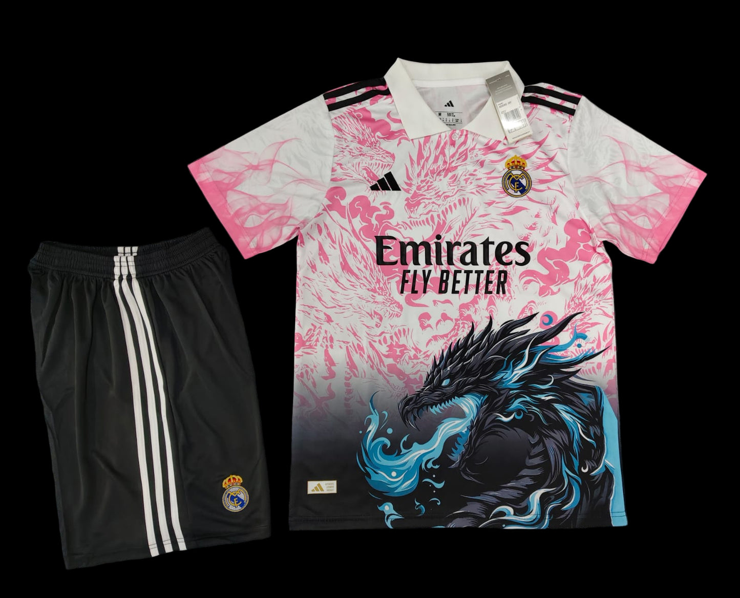 Real Madrid Dragon Edition Jersey with shorts – Pink Mystic Flames